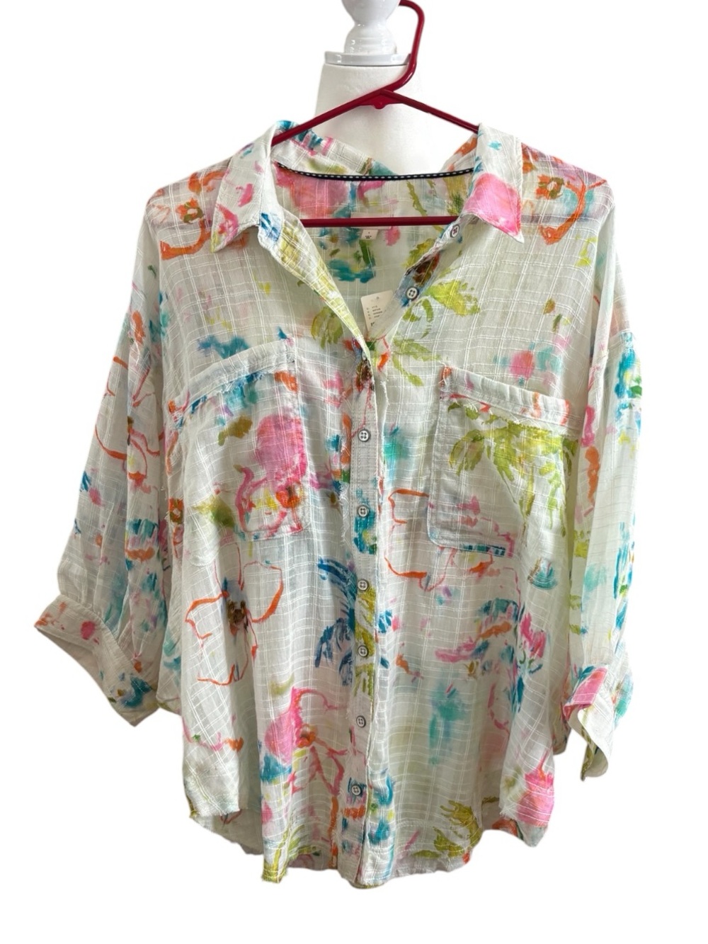 Pilcro/Anthropologie 100% Cotton Summer Buttondown Shirt in Ivory Pattern L. NWT - Picture 6 of 13